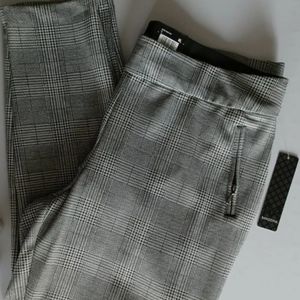 Massini Plaid Pants Black & White Curvy Stretchy Elastic Waist